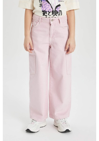 Kız Çocuk Wide Leg Kargo Geniş Paça Jean Pantolon C0451A824SP fırsatları