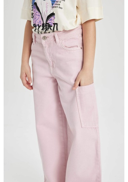Kız Çocuk Wide Leg Kargo Geniş Paça Jean Pantolon C0451A824SP indirimleri