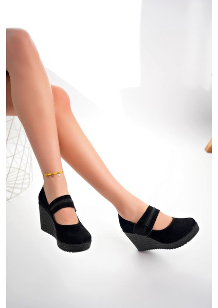 Dolgu Taban Fermuar Detaylı Siyah Süet Kadın Ayakkabı fiyatları