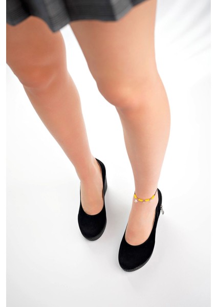 Dolgu Topuk Siyah Süet Kadın Ayakkabı modelleri