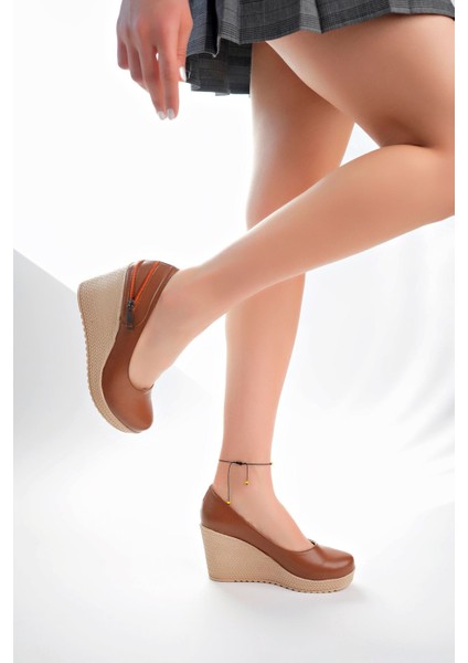 Dolgu Topuk Taba Cilt Kadın Ayakkabı modelleri