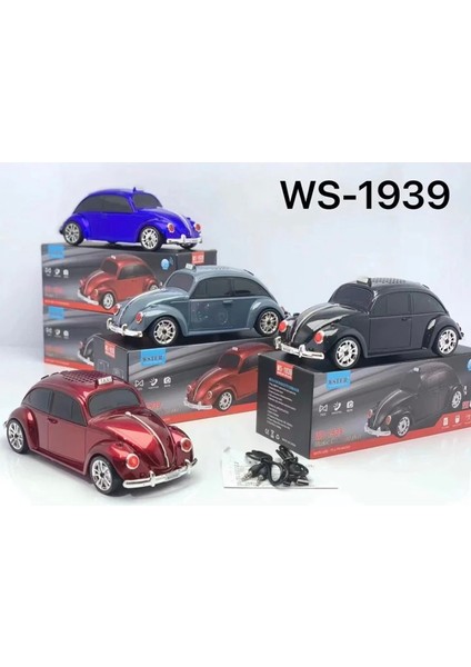 Wster WS-1939 Beetle Araba Görünümlü Taşınabilir Kablosuz Bluetooth Hoparlör ve Radyo