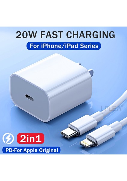 Orijinal 20W USB C Hızlı Şarj Ab/abd Şarj Cihazı iPhone 14 Artı 11 12 13 Pro Max Mini x Xs Xr USB C Ios Hızlı Şarj Kablosu (Yurt Dışından)