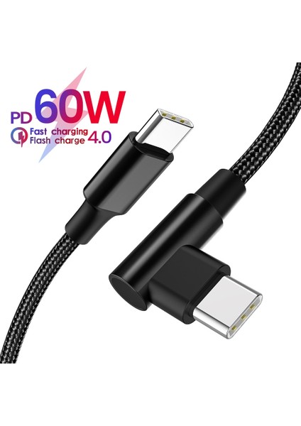 60W Tip C USB C Kablosu Usb-C Pd Hızlı Şarj Kablosu Macbook Pro Samsung Tip-C Hızlı Şarj Kablosu 3A Usbc Veri Kablosu (Yurt Dışından)