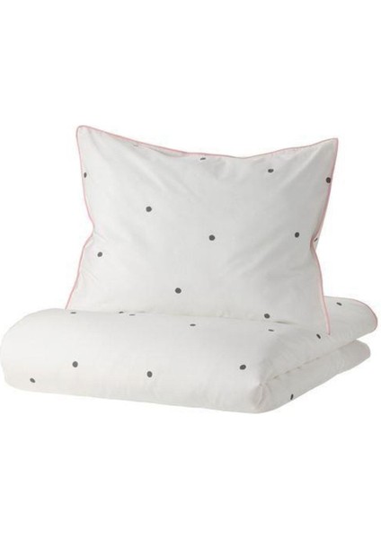 Çocuk Nevresim Takımı Tek Kişilik 150X200 Pembe Beyaz Puantiye Desenli Beyaz Nevresim