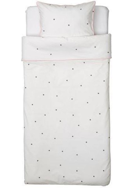 Çocuk Nevresim Takımı Tek Kişilik 150X200 Pembe Beyaz Puantiye Desenli Beyaz Nevresim modelleri