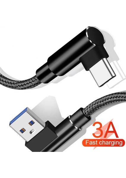 USB C Kablosu 90 Derece 3A Hızlı Şarj Cihazı USB C Tipi Kablo Samsung S21 S10 A51 Xiaomi Redmi Huawei 2 M 3 M Cep Telefonu USB C Kablosu (Yurt Dışından)