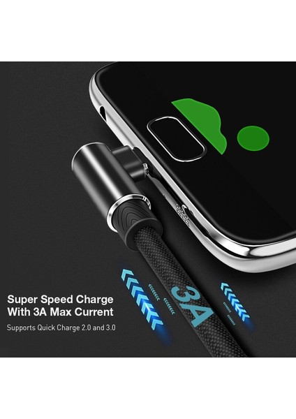 USB C Kablosu 90 Derece 3A Hızlı Şarj Cihazı USB C Tipi Kablo Samsung S21 S10 A51 Xiaomi Redmi Huawei 2 M 3 M Cep Telefonu USB C Kablosu (Yurt Dışından) fırsatları