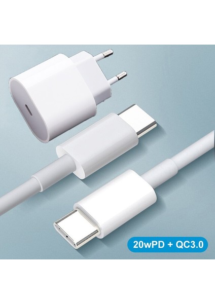 iPhone 13 12 Mini 11 Pro Max Samsung S22 S21 S20 Ultra Xiaomi Için 20W USB Type-C Pd Şarj Cihazı ve Çift USB Type-C'den Type-C'ye Kablo (Yurt Dışından)