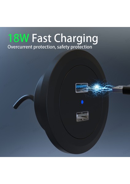 Masaüstü Delik Gömülü 18W Qc3.0 USB Çift Soket Hub Gizli Şarj Cihazı Masa Mobilya Ofis Görünmez Cep Telefonu Hızlı Şarj (Yurt Dışından) fiyatları
