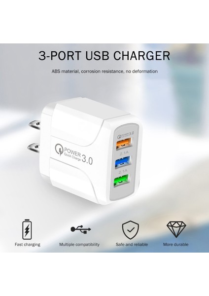 iPhone Için 5V 2.4A 3 USB Smart Qc 3.0 Hızlı Şarj Seyahat Duvar Şarj Adaptörü (Yurt Dışından) fiyatları
