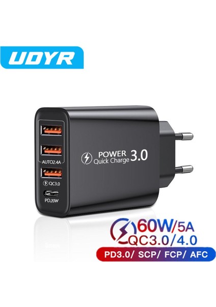 60W USB Şarj Aleti Pd Telefon Şarj Cihazı Qc 3.0 4 Port Hızlı Şarj Adaptörü iPhone 13 12 11 Samsung Huawei P30 P50 USB Chargeur (Yurt Dışından)
