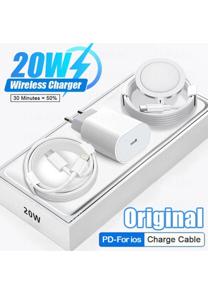 Pd 20W Orijinal Hızlı Şarj Cihazı iPhone 14 13 12 11 Pro Max Tip-C Hızlı Şarj Manyetik Kablosuz Şarj Cihazları USB C Yıldırım Kablosu (Yurt Dışından)