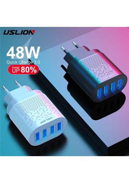Uslıon 48W Hızlı Şarj Qc 3.0 USB Evrensel Cep Telefonu Şarj Cihazı Duvar Hızlı Şarj Adaptörü iPhone Samsung Huawei Xiaomi 12 (Yurt Dışından)