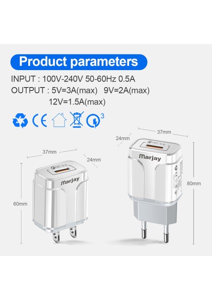 Marjay Hızlı Şarj 3.0 USB Şarj Aleti 18 W Qc 3.0 4.0 Ab Abd Hızlı Seyahat Duvar Cep Telefonu iphone Şarj Cihazı Samsung Xiaomi Huawei (Yurt Dışından) indirimleri