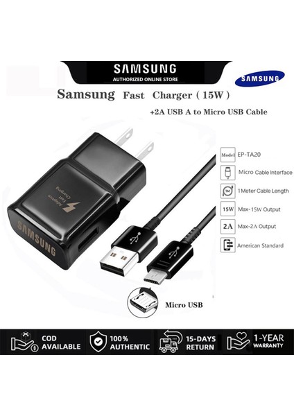 Samsung Hızlı Şarj Adaptörü 15W Duvar Şarj Cihazları, Not 4 Note5 S7 S6 Edge Için 2A Mikro USB Şarj Kablosu (Yurt Dışından)