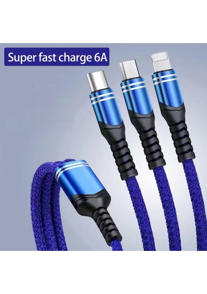 6A USB Tip C Kablo Tel Cep Telefonu Hızlı Şarj Naylon Örgülü Kablo Tip-C Şarj Cihazı 3 In 1 Mikro USB Kabloları Android Ios Için (Yurt Dışından)