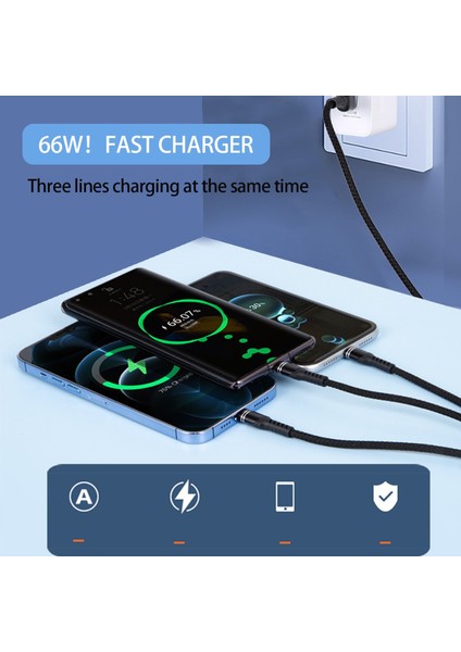6A USB Tip C Kablo Tel Cep Telefonu Hızlı Şarj Naylon Örgülü Kablo Tip-C Şarj Cihazı 3 In 1 Mikro USB Kabloları Android Ios Için (Yurt Dışından) fiyatları
