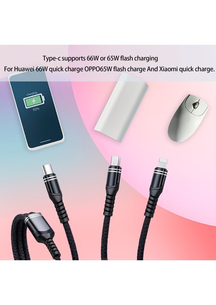 6A USB Tip C Kablo Tel Cep Telefonu Hızlı Şarj Naylon Örgülü Kablo Tip-C Şarj Cihazı 3 In 1 Mikro USB Kabloları Android Ios Için (Yurt Dışından) fırsatları
