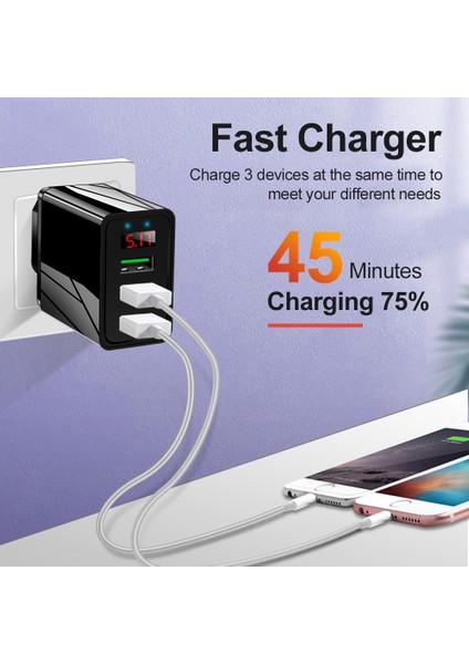 3A USB Şarj Cihazı Cep Telefonu Adaptörü Dijital Ekranlı Hızlı Şarj 3.0 iPhone 13 12 Pro Max Xiaomi Hızlı Şarj Şarj Cihazı (Yurt Dışından) fiyatları