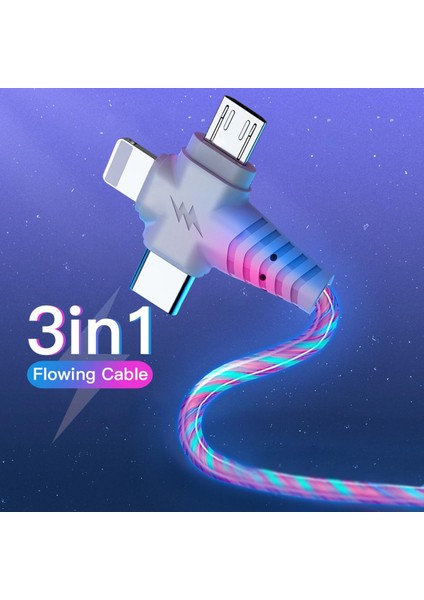 3 In 1 Mikro USB Tip C Şarj Aleti Kablosu Cep Telefonu Kablosu Samsung S10 Xiaomi Huawei Oppo Vıv Akış Aydınlık Aydınlatma USB Kablosu (Yurt Dışından)