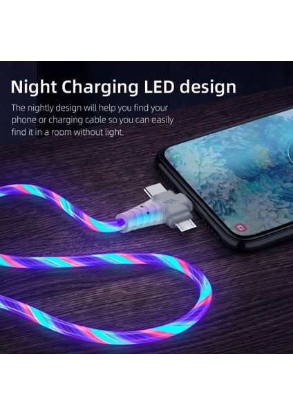 3 In 1 Mikro USB Tip C Şarj Aleti Kablosu Cep Telefonu Kablosu Samsung S10 Xiaomi Huawei Oppo Vıv Akış Aydınlık Aydınlatma USB Kablosu (Yurt Dışından) modelleri
