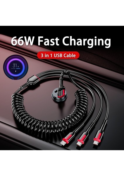 In 1 66W 5A Hızlı Şarj Tipi C Kablo 3A USB Mikro Kablo Xiaomi Redmi Için Huawei Onur Telefon Şarj Cihazı Araba Bahar USB Kabloları (Yurt Dışından)