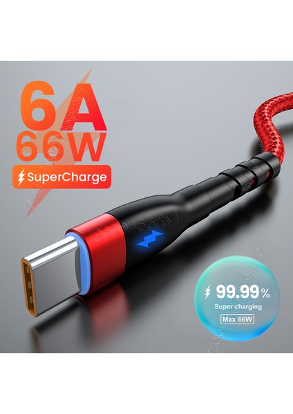 6A 66W USB C Tipi Kablo Huawei P50/ONUR Hızlı Şarj USB C Şarj Aleti Kablosu LED Gösterge Veri Kablosu Xiaomi Samsung Için 1/2m (Yurt Dışından)