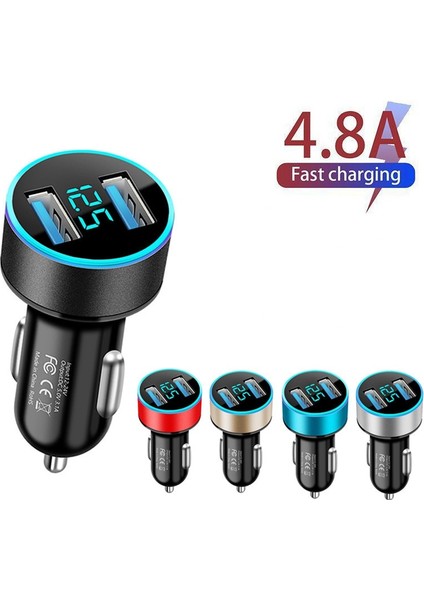 4.8A Araç Şarj Cihazı 5 V 2 Port Hızlı Şarj Samsung Huawei iPhone 12 11 Evrensel LED Ekran Çift USB Araç Şarj Adaptörü (Yurt Dışından)