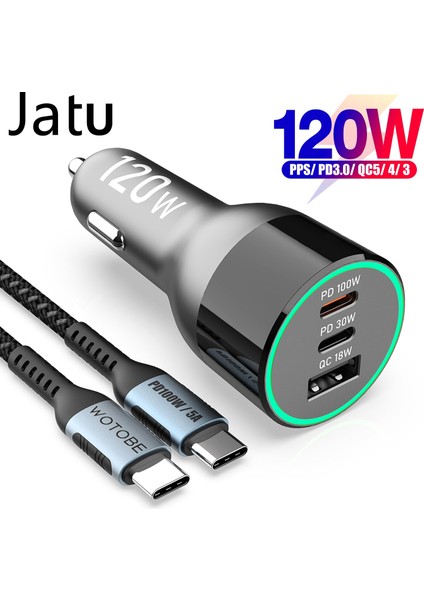 120W 3 Bağlantı Noktalı USB C Araç Şarj Cihazı, Qc4.0 Pd 100W Pps 45W 30W Qc3.0 18W P40/30 Mı 11 Type-C Dizüstü Bilgisayar Için Hp Dell iPad iphone 13 S21/20 (Yurt Dışından)