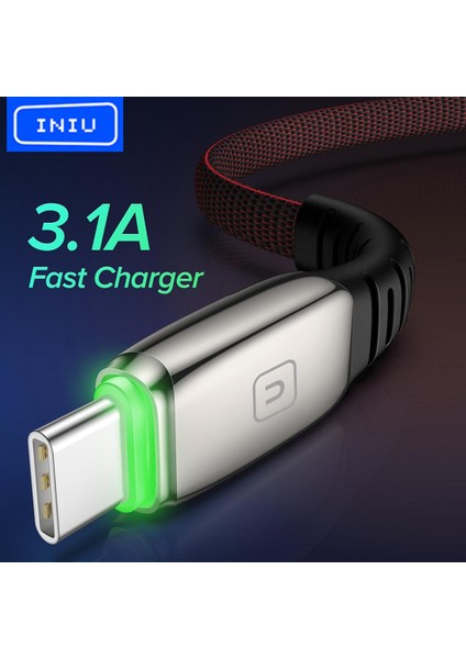 Inıu 3.1A Tip C USB Kablosu LED USB Mikro Hızlı Şarj Cep Telefonu Şarj Cihazı Veri Kablosu Huawei Xiaomi Mi Redmi Samsung Lg (Yurt Dışından)