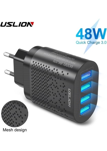 Uslıon Ab/abd Plug USB Şarj Cihazı 3A Hızlı Şarj 3.0 Cep Telefonu Şarj Cihazı iPhone 11 Samsung Xiaomi 4 Port 48W Hızlı Duvar Şarj Cihazları (Yurt Dışından)