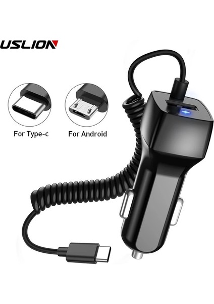 Uslıon USB Araç Telefonu Şarj Cihazı Samsung S10 S9 Artı Araç Şarj Cihazı Mikro USB C Tipi Kablo Hızlı Hızlı Şarj Xiaomi Huawei Sony (Yurt Dışından)