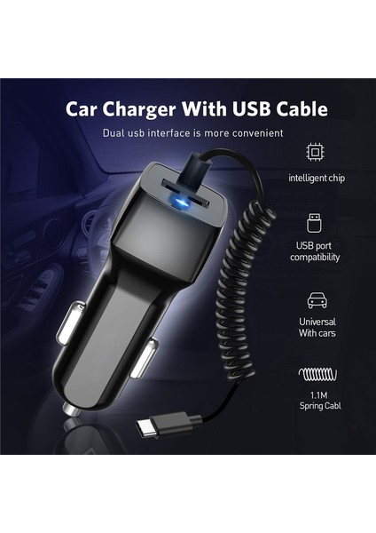 Uslıon USB Araç Telefonu Şarj Cihazı Samsung S10 S9 Artı Araç Şarj Cihazı Mikro USB C Tipi Kablo Hızlı Hızlı Şarj Xiaomi Huawei Sony (Yurt Dışından) modelleri
