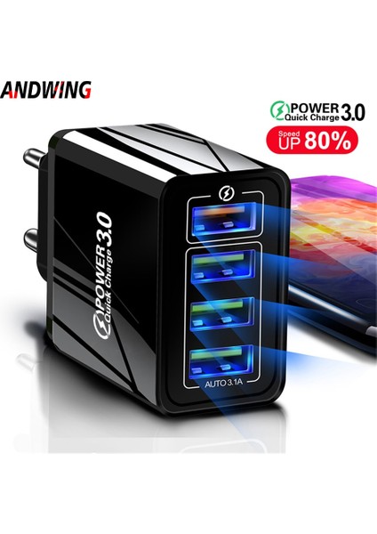 Andwıng 4 Port Ab/abd/au Tak USB Hızlı Şarj Hızlı Şarj 3.0 48W Duvar Cep Tablet Telefon Şarj Cihazları iPhone Için Hızlı Şarj (Yurt Dışından)