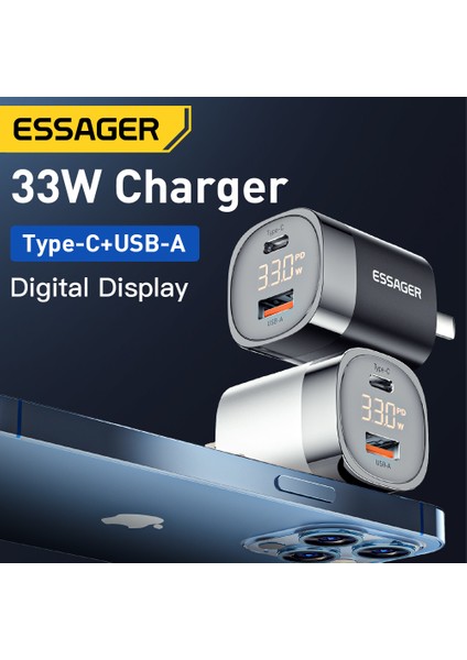 Essager 33W Gan USB C Şarj Cihazı Dijital Ekran Pd Hızlı Şarj iPhone 13 12 Max Pro iPad Xiaomi Poco Samsung Şarj Cihazı (Yurt Dışından) fiyatları