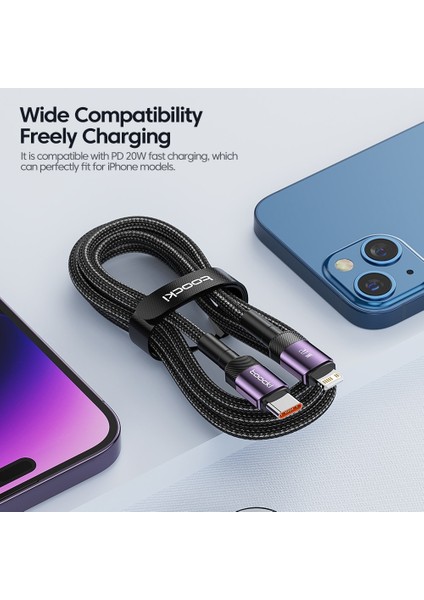 Toocki Pd 20W USB C Kablosu iPhone 14 13 12 11 Pro Max 8 7 Artı Hızlı Şarj Cihazı Telefon Şarj Kablosu iPad iPhone Için Veri Kablosu (Yurt Dışından) modelleri