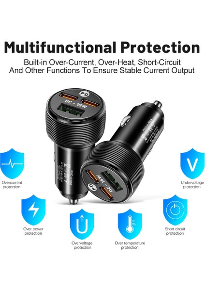 Olaf 45W USB C Araç Şarj Cihazı Hızlı Şarj Qc3.0 Çift Pd Şarj iPhone 14 13 Xiaomi Huawei Cep Telefonları 3.1A Tip-C Adaptörü (Yurt Dışından) modelleri