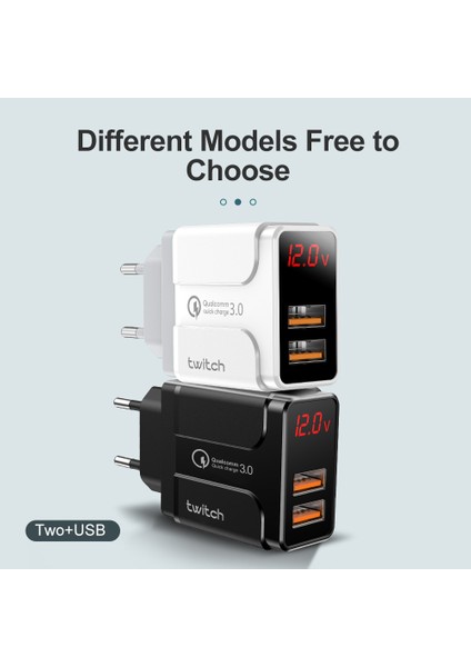 Twitch 18W LED Ekran Çift USB Şarj Cihazı Hızlı Şarj 3.0 Hızlı Duvar Telefonu Şarj Cihazı iphone Xiaomi Mi 10 Redmi Not 9 Pro Huawei (Yurt Dışından) fiyatları