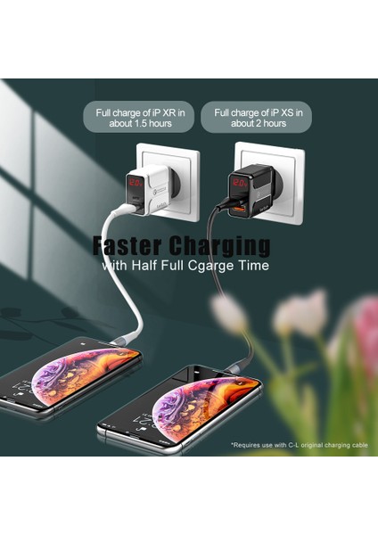 Twitch 18W LED Ekran Çift USB Şarj Cihazı Hızlı Şarj 3.0 Hızlı Duvar Telefonu Şarj Cihazı iphone Xiaomi Mi 10 Redmi Not 9 Pro Huawei (Yurt Dışından) modelleri