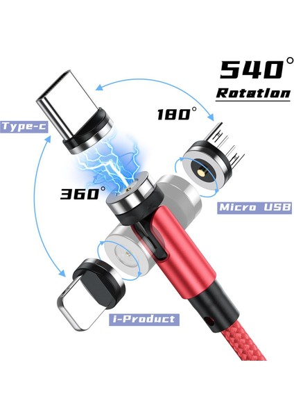 540 ° Döndür Manyetik Şarj Kablosu Hızlı Şarj Cihazı C Tipi iPhone Mikro USB Arayüzü Iphone Samsung Xiaomi Huawei Kulaklık (Yurt Dışından)