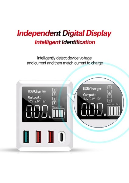 Qc3.0+Type-C USB Şarj Aleti Dijital Ekran Hızlı Şarj Aleti Katlanabilir Seyahat Şarj Aleti Fişi (Yurt Dışından) modelleri
