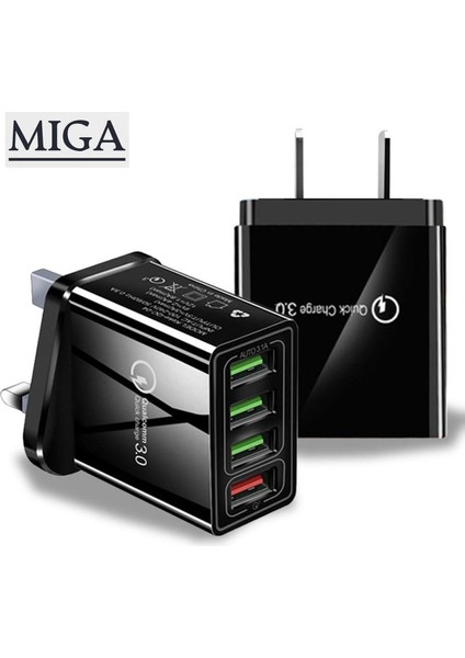 【 Miga Plaza 】 48W 4 Bağlantı Noktalı Adaptör Qc 3.0 Hızlı Şarj 3.0 USB Şarj Cihazı Au/ab/abd/ingiltere Tak Duvar Cep Telefonu Hızlı Şarj Cihazı Ev Duvar Şarj Cihazı Seyahat Adaptörü (Yurt Dışından)