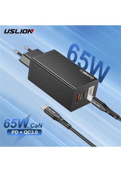 Uslıon 65W Gan USB C Şarj Cihazı Hızlı Şarj Macbook Tablet Için Samsung Xiaomi USB Tip C Pd Şarj Cihazı iPhone 14 13 Şarj Cihazı (Yurt Dışından)