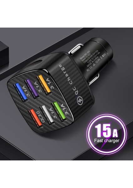 15A 6 Port USB Hızlı Araç Şarj Cihazı iPhone 11 12 13 Pro Max Mini Hızlı Şarj Adaptörü Xiaomi Samsung Huawei Için (Yurt Dışından) fiyatları