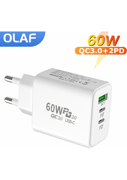 60W USB Tip C Şarj Cihazı Hızlı Şarj 3.0 Cep Telefonu 3 Port Duvar Hızlı Pd Şarj Adaptörü iPhone 14 13 Samsung Xiaomi Poco F3 (Yurt Dışından)