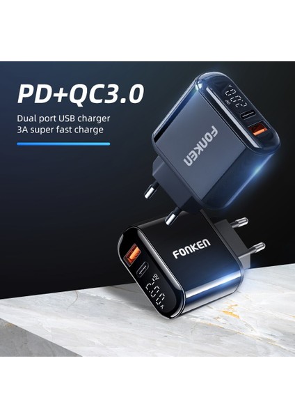 Fonken Hızlı Şarj 3.0 Pd Şarj Cihazı 2 Port Hızlı Telefon Şarj Cihazı Için Şarj USB Tip C Bağlantı Noktası Duvar Adaptörü LED Ekran Dash Şarj Cihazları (Yurt Dışından) indirimleri
