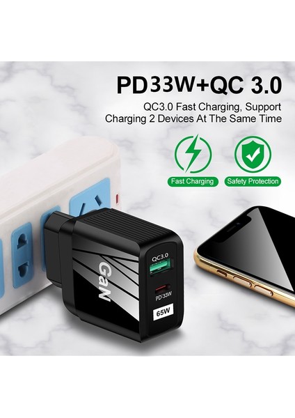 Andwıng 65W Gan Şarj Cihazı USB Tipi C Pd Şarj Cihazı Hızlı Şarj iphone 12 13 Pro Samsung Xiaomi USB Şarj Aleti Qc 3.0 Telefon Adaptörü (Yurt Dışından) modelleri