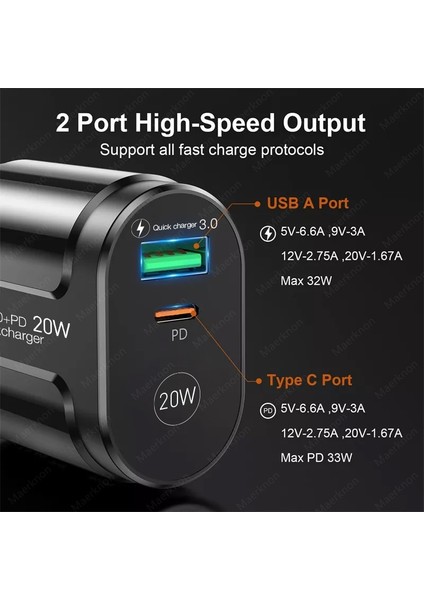 Maerknon Hızlı Şarj Cihazı 3.0 Çift Bağlantı Noktalı USB Şarj Cihazı Hızlı Şarj Adaptörü iPhone 13 12 Pro Max Xiaomi 12 Cep Telefonu Chargeurs (Yurt Dışından) modelleri