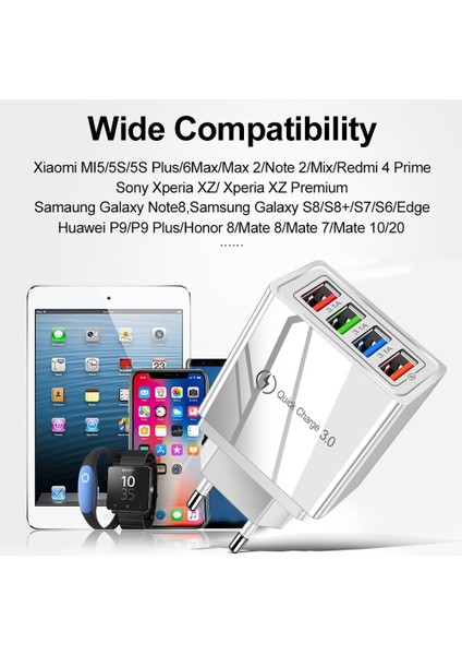 Hızlı Şarj USB Şarj Aleti 4 Port Qc 3.0 Duvar Seyahat Hızlı Şarj iPhone Xiaomi Mi 11 Cep Telefonu Ab Abd Tak Şarj Adaptörü (Yurt Dışından) indirimleri